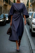 Valentina Robe Femme – Robe Midi Élégante à Manches Amples avec Taille Ceinturée