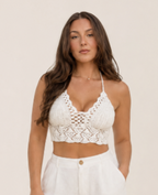 Fiammetta Women’s Crochet Halter Top with Adjustable Back, Bohemian Style