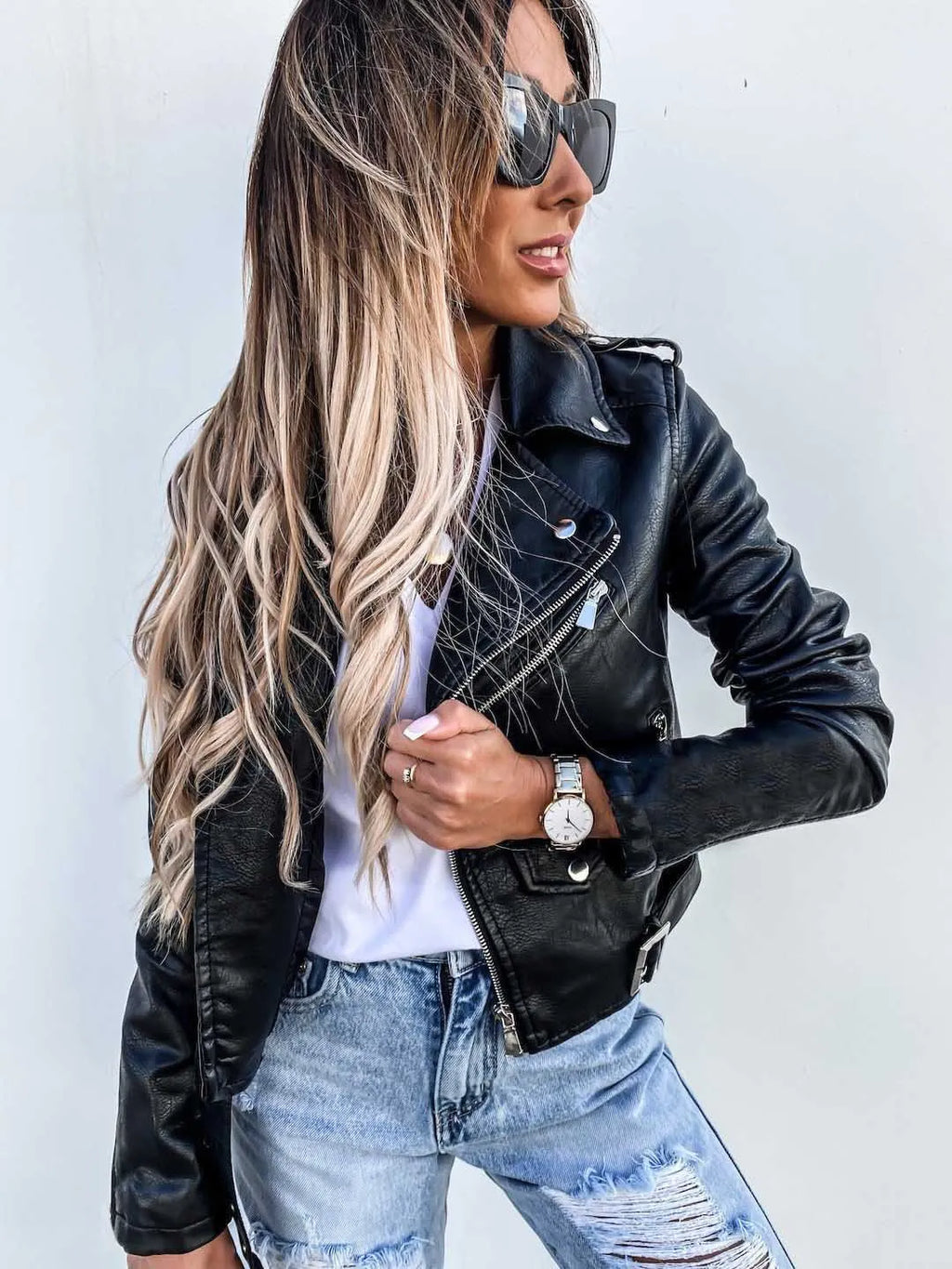 Giacca da donna Monroe – Giacca biker in pelle con chiusura asimmetrica e stile audace