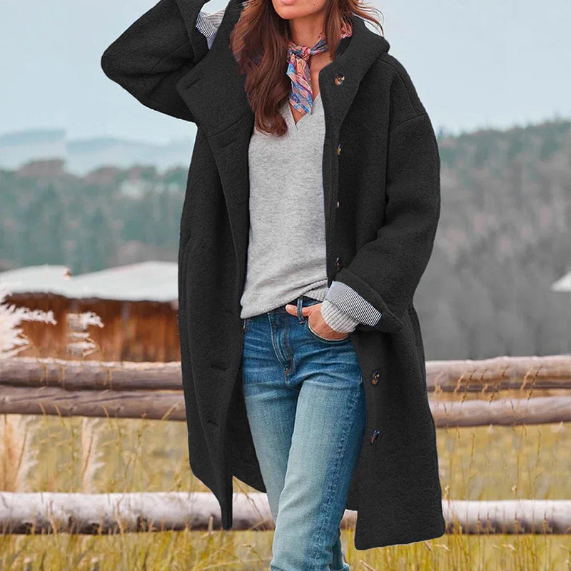Jessica Manteau Femme – Manteau Long à Capuche avec Fermeture Boutonnée & Style Décontracté