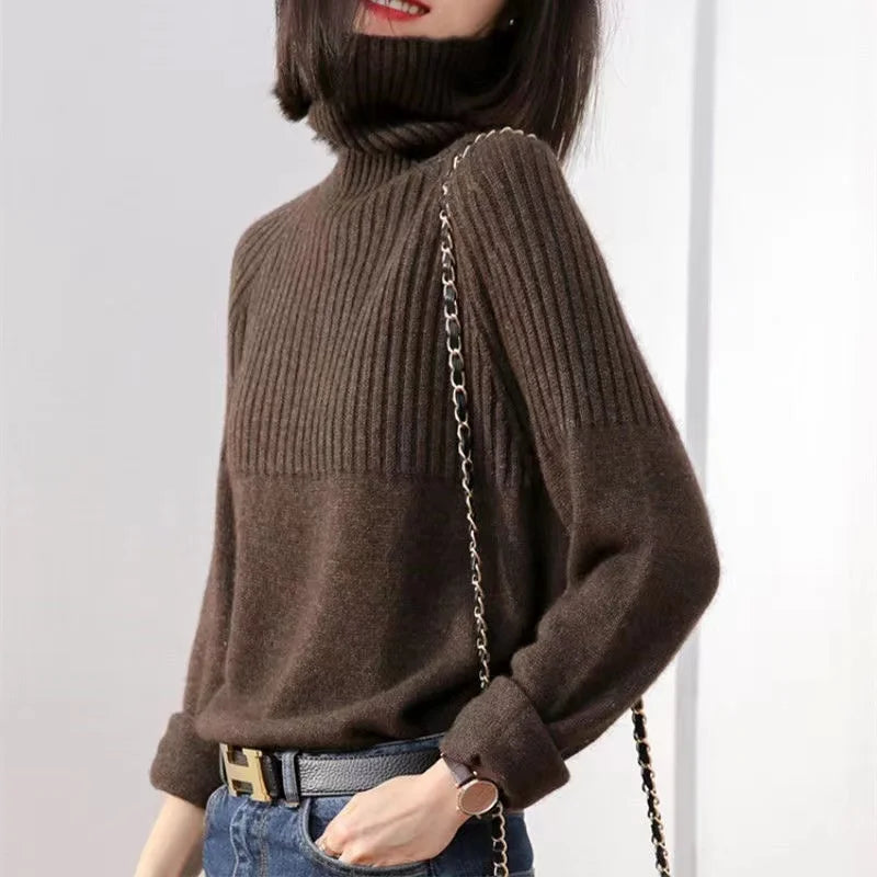 Évelyne Pull Col Roulé Femme – Tricot Doux, Détails Côtelés & Coupe Relax