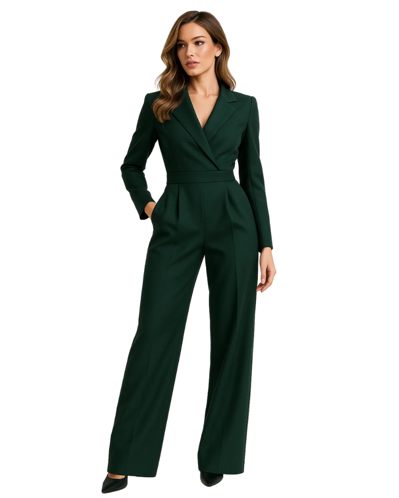 Isaline Combinaison Femme – Style Blazer à Col V, Jambes Larges & Coupe Élégante