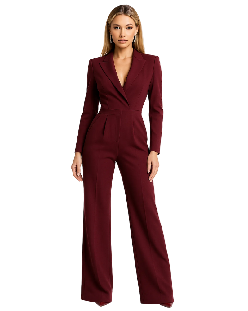 Isaline Combinaison Femme – Style Blazer à Col V, Jambes Larges & Coupe Élégante