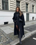 Skylar Manteau Femme en Laine – Trench Long Ceinturé avec Double Boutonnage et Style Élégant