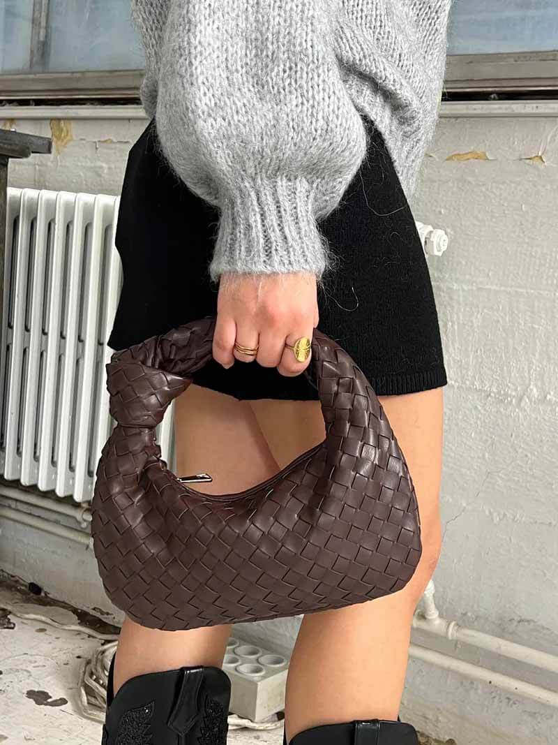 Brooklyn Sac Mini Tressé Femme – Sac Doré Élégant au Design Raffiné