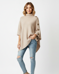 Mireille Poncho Femme – Maille Douce Oversize, Col Haut & Finition Asymétrique