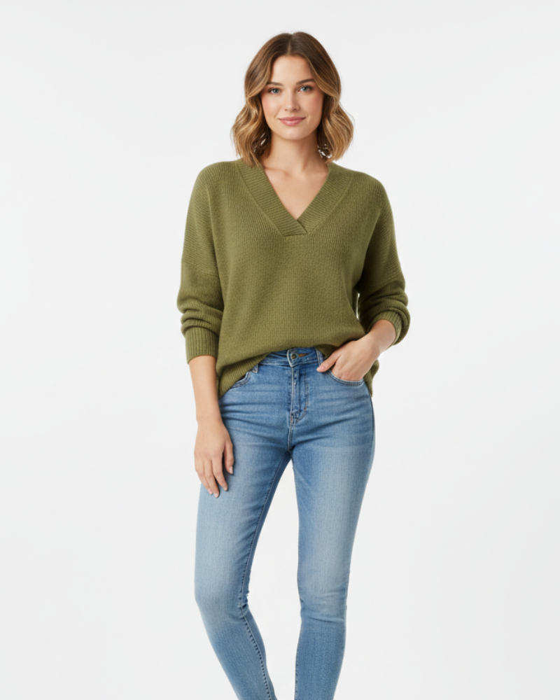 Chloé Pull Femme – Col V Doux, Coupe Fluide & Style Élégant Automne/Hiver