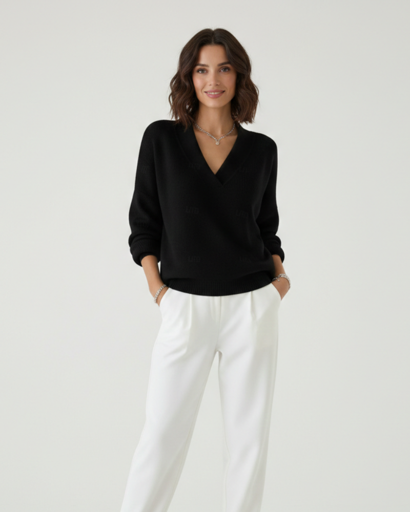 Chloé Pull Femme – Col V Doux, Coupe Fluide & Style Élégant Automne/Hiver