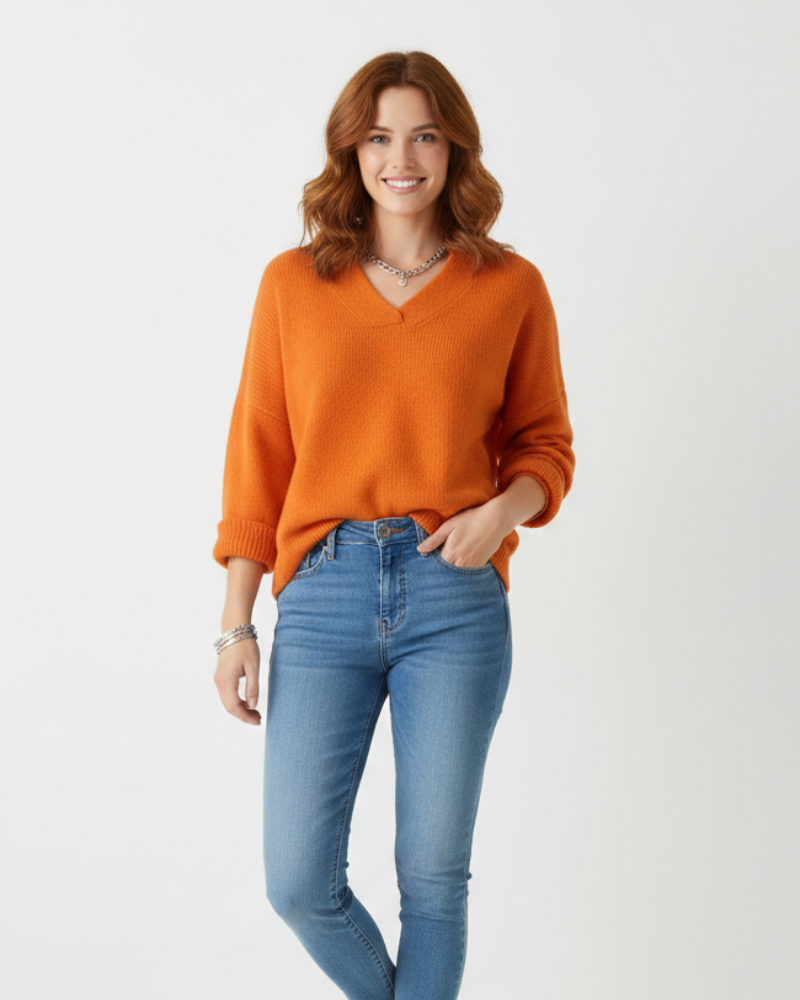 Chloé Pull Femme – Col V Doux, Coupe Fluide & Style Élégant Automne/Hiver
