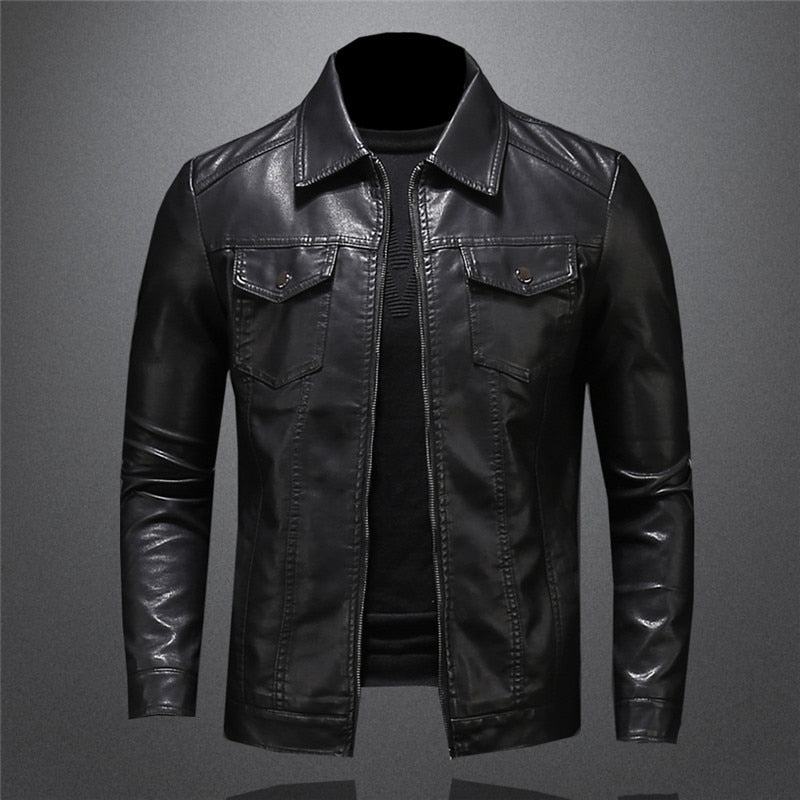 Dawson Veste Homme – Veste en Cuir à Zip avec Poches Poitrine et Col Classique