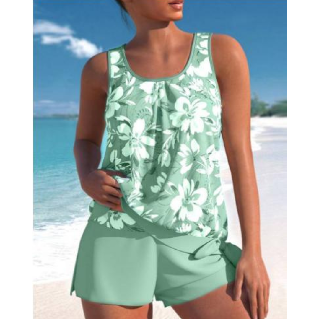 Reagan Tankini Femme – Maillot 2 Pièces Fleuri avec Short Assorti & Encolure Ronde