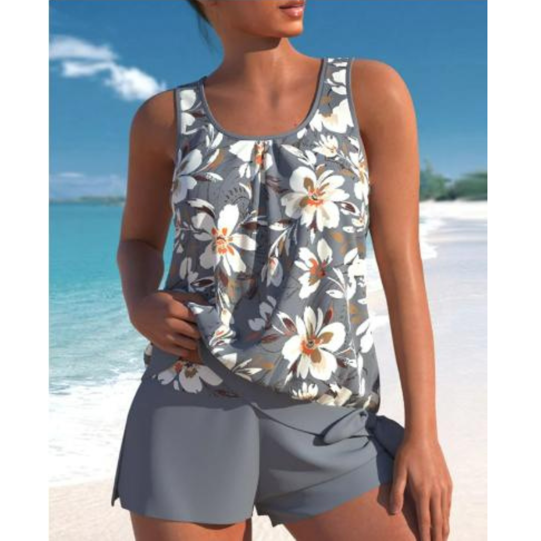Reagan Tankini Femme – Maillot 2 Pièces Fleuri avec Short Assorti & Encolure Ronde