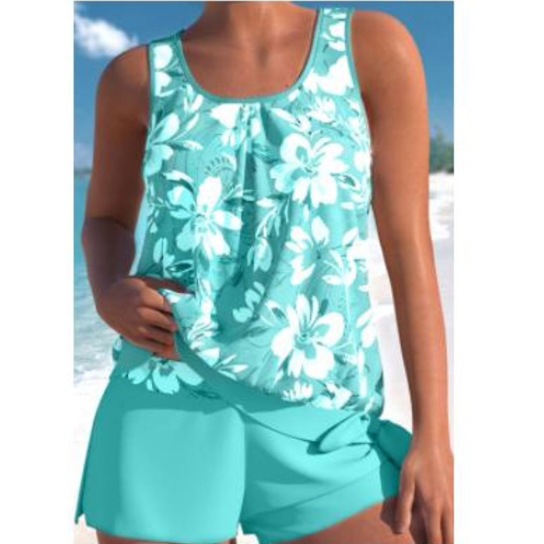 Reagan Tankini Femme – Maillot 2 Pièces Fleuri avec Short Assorti & Encolure Ronde