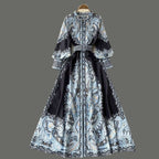 Victoria Robe Maxi Femme Imprimé Cachemire avec Ceinture et Col Élégant Chic