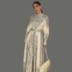 Victoria Robe Maxi Femme Imprimé Cachemire avec Ceinture et Col Élégant Chic