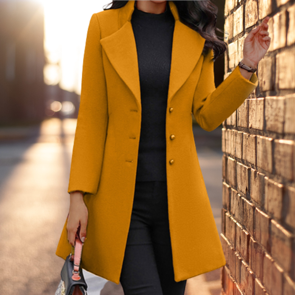 Sigrid Manteau Femme en Laine Mélangée – Coupe Ajustée Élégante avec Col Structuré