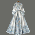 Victoria Robe Maxi Femme Imprimé Cachemire avec Ceinture et Col Élégant Chic