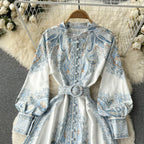 Victoria Robe Maxi Femme Imprimé Cachemire avec Ceinture et Col Élégant Chic