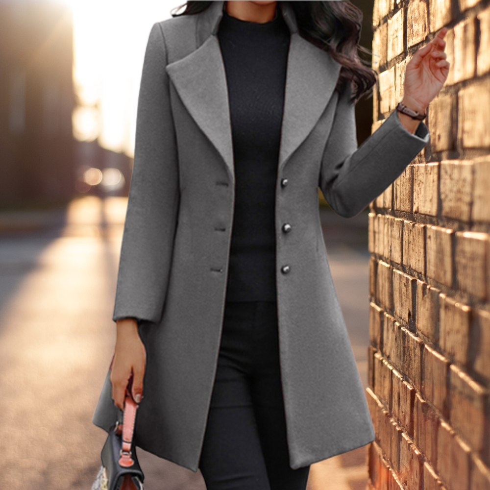 Sigrid Manteau Femme en Laine Mélangée – Coupe Ajustée Élégante avec Col Structuré