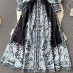 Victoria Robe Maxi Femme Imprimé Cachemire avec Ceinture et Col Élégant Chic