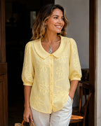 Amandine Women's Blouse – Floral Embroidery, Round Neck, and Comfortable Fit