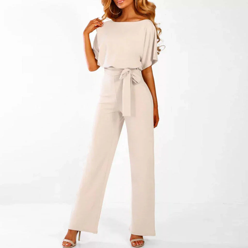 Elina Combinaison Femme – Coupe Fluide avec Ceinture à Nouer et Jambes Larges
