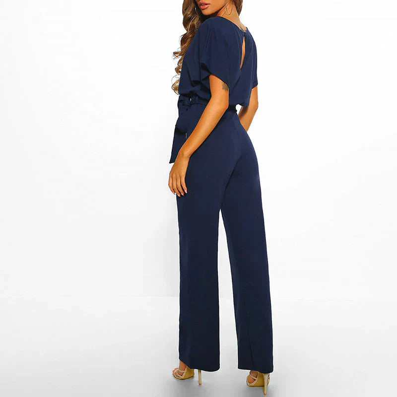 Elina Combinaison Femme – Coupe Fluide avec Ceinture à Nouer et Jambes Larges