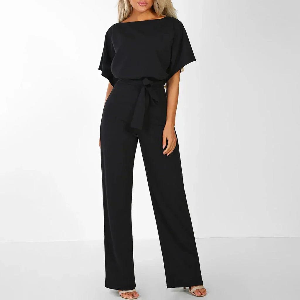 Elina Combinaison Femme – Coupe Fluide avec Ceinture à Nouer et Jambes Larges