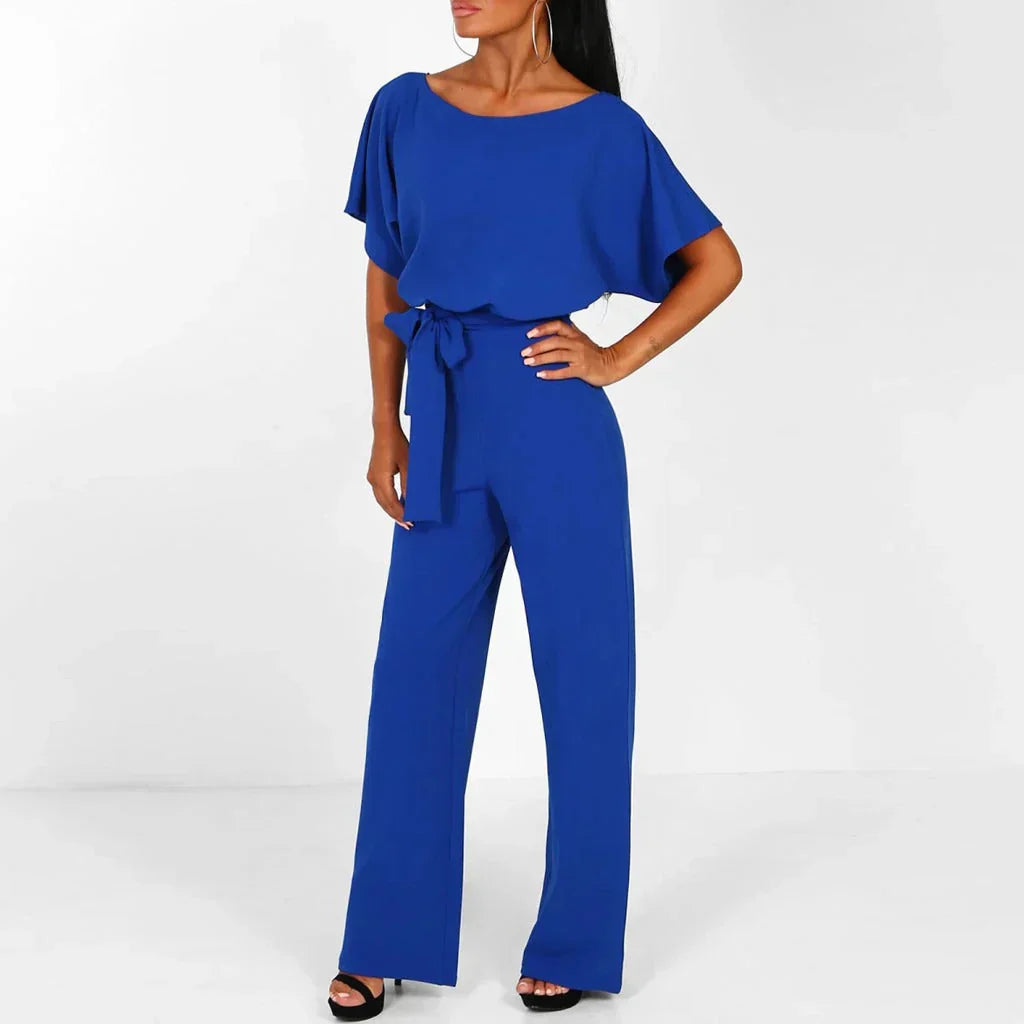 Elina Combinaison Femme – Coupe Fluide avec Ceinture à Nouer et Jambes Larges