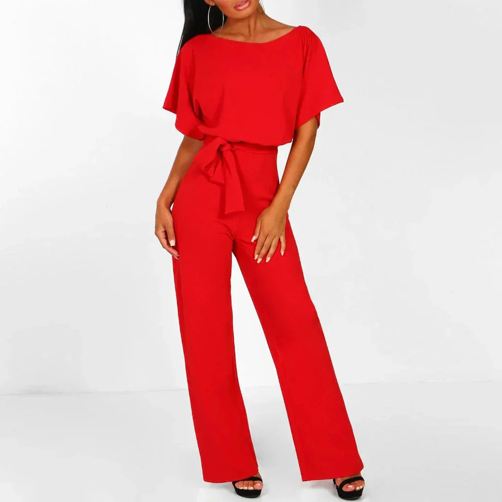 Elina Combinaison Femme – Coupe Fluide avec Ceinture à Nouer et Jambes Larges
