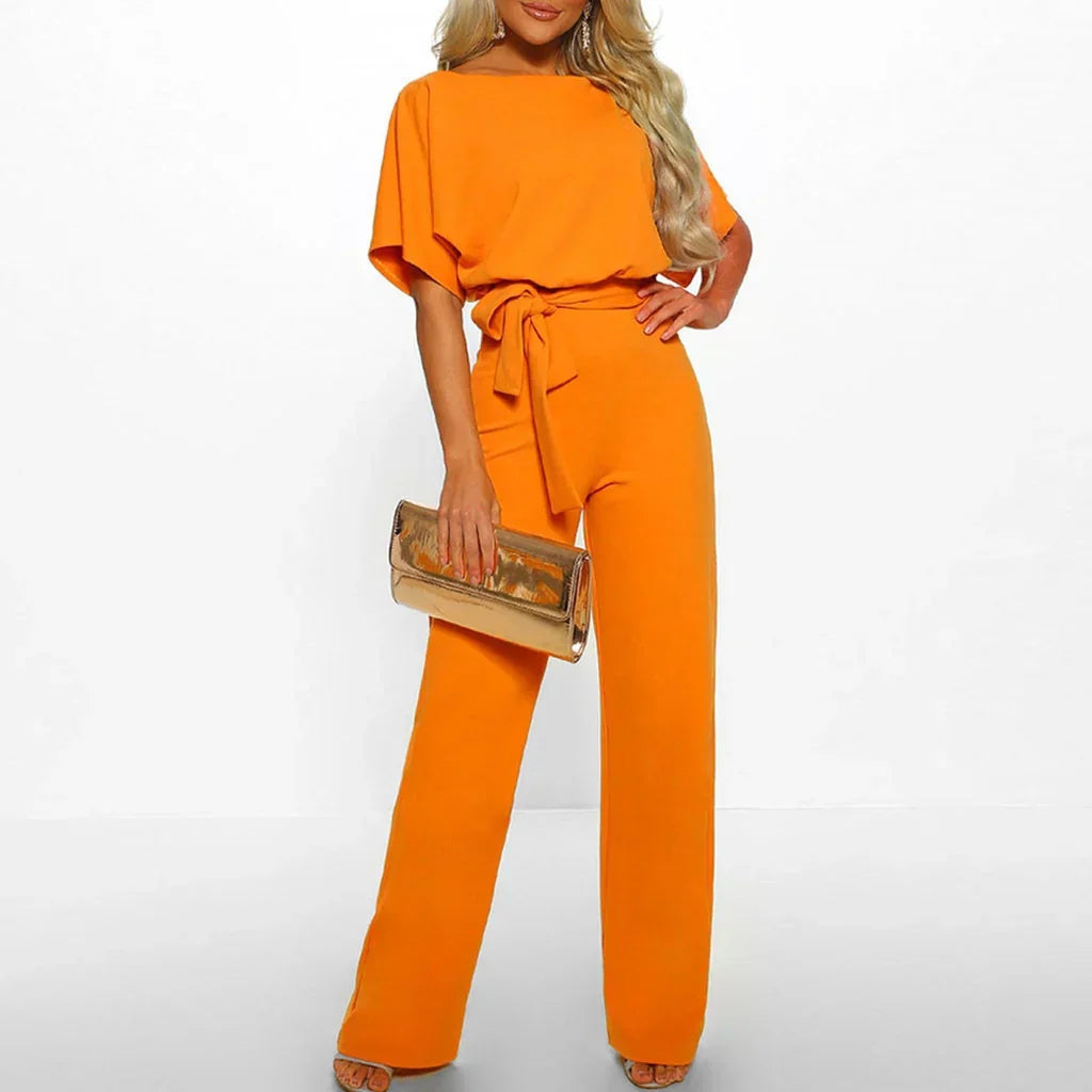 Elina Combinaison Femme – Coupe Fluide avec Ceinture à Nouer et Jambes Larges