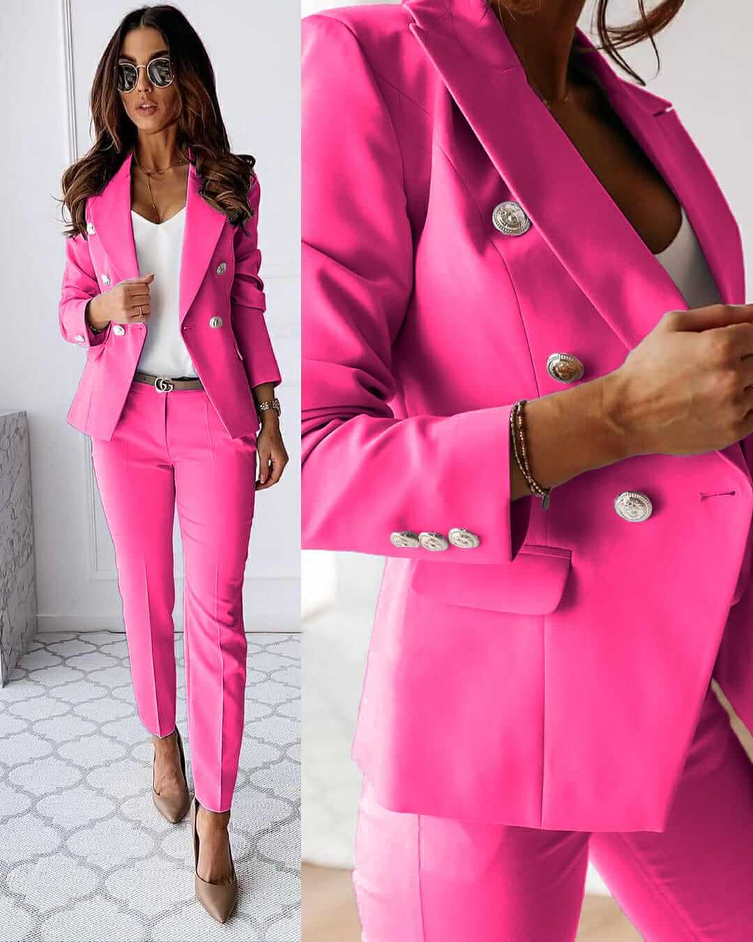 Vivienne Tailleur Femme – Ensemble Élégant avec Blazer Croisé et Pantalon Ajusté