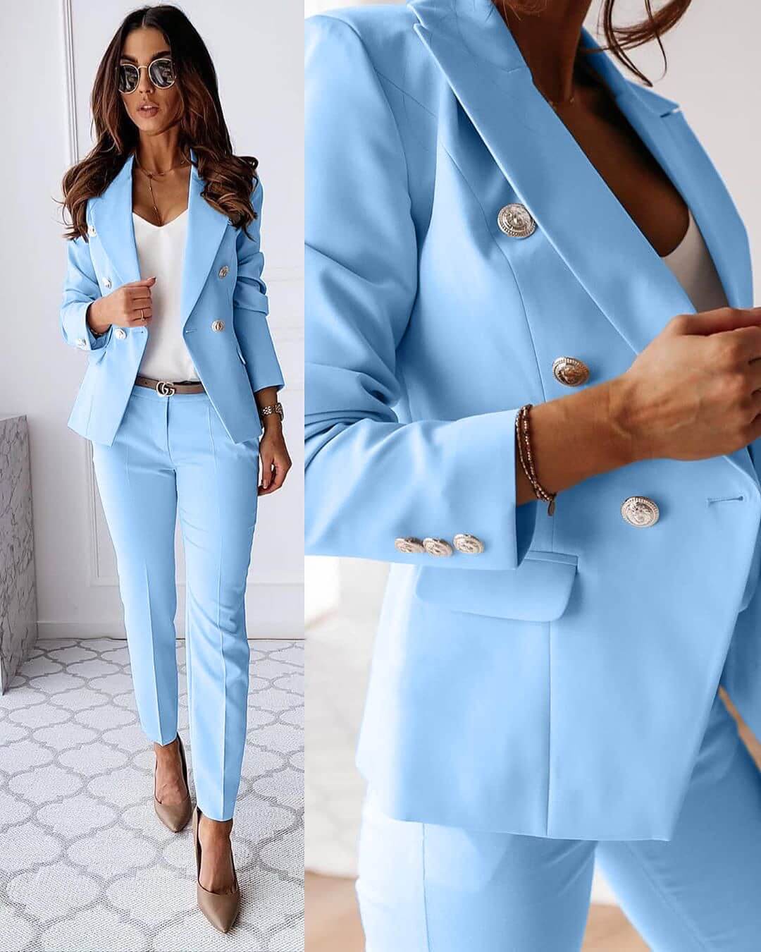 Vivienne Tailleur Femme – Ensemble Élégant avec Blazer Croisé et Pantalon Ajusté