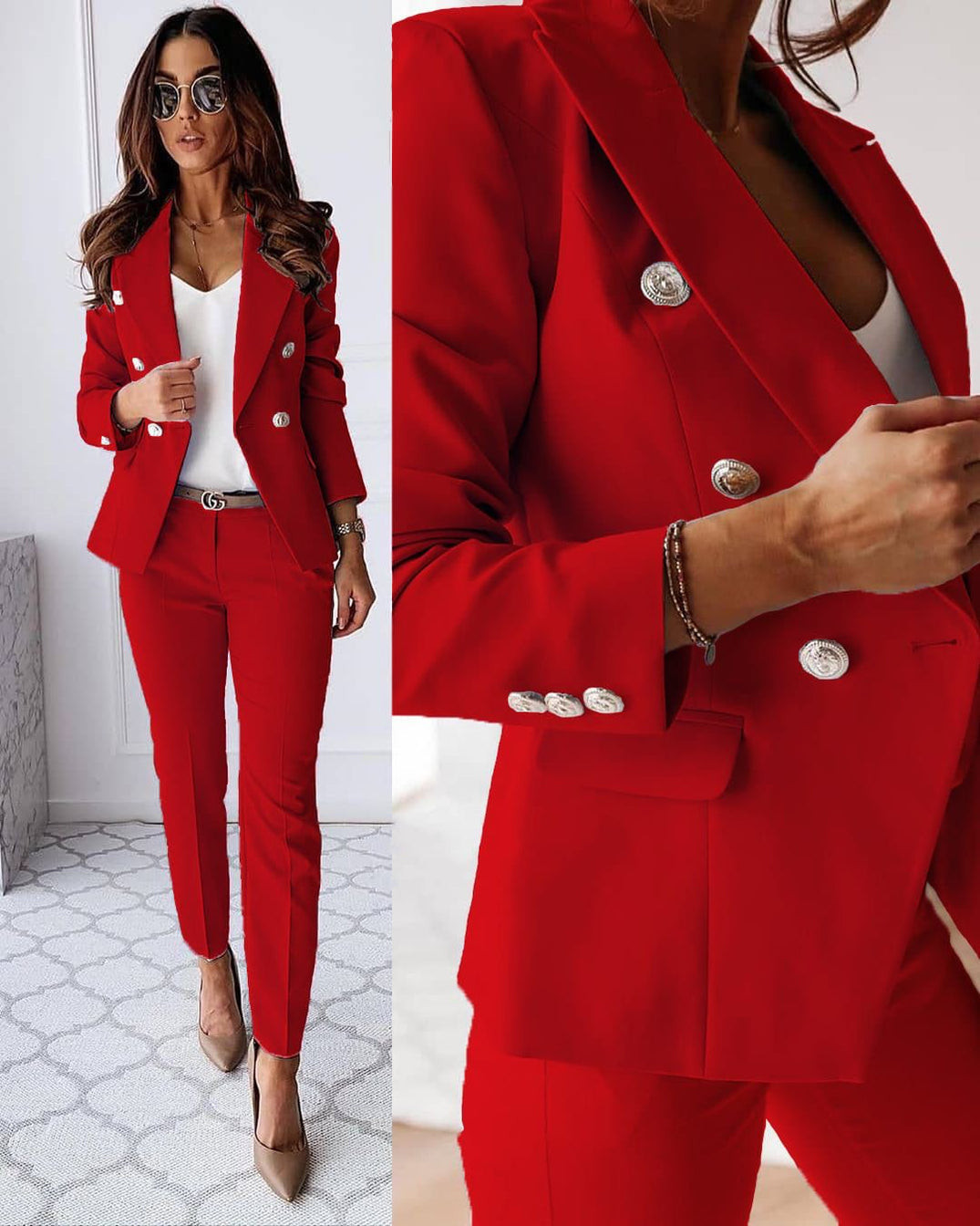Vivienne Tailleur Femme – Ensemble Élégant avec Blazer Croisé et Pantalon Ajusté