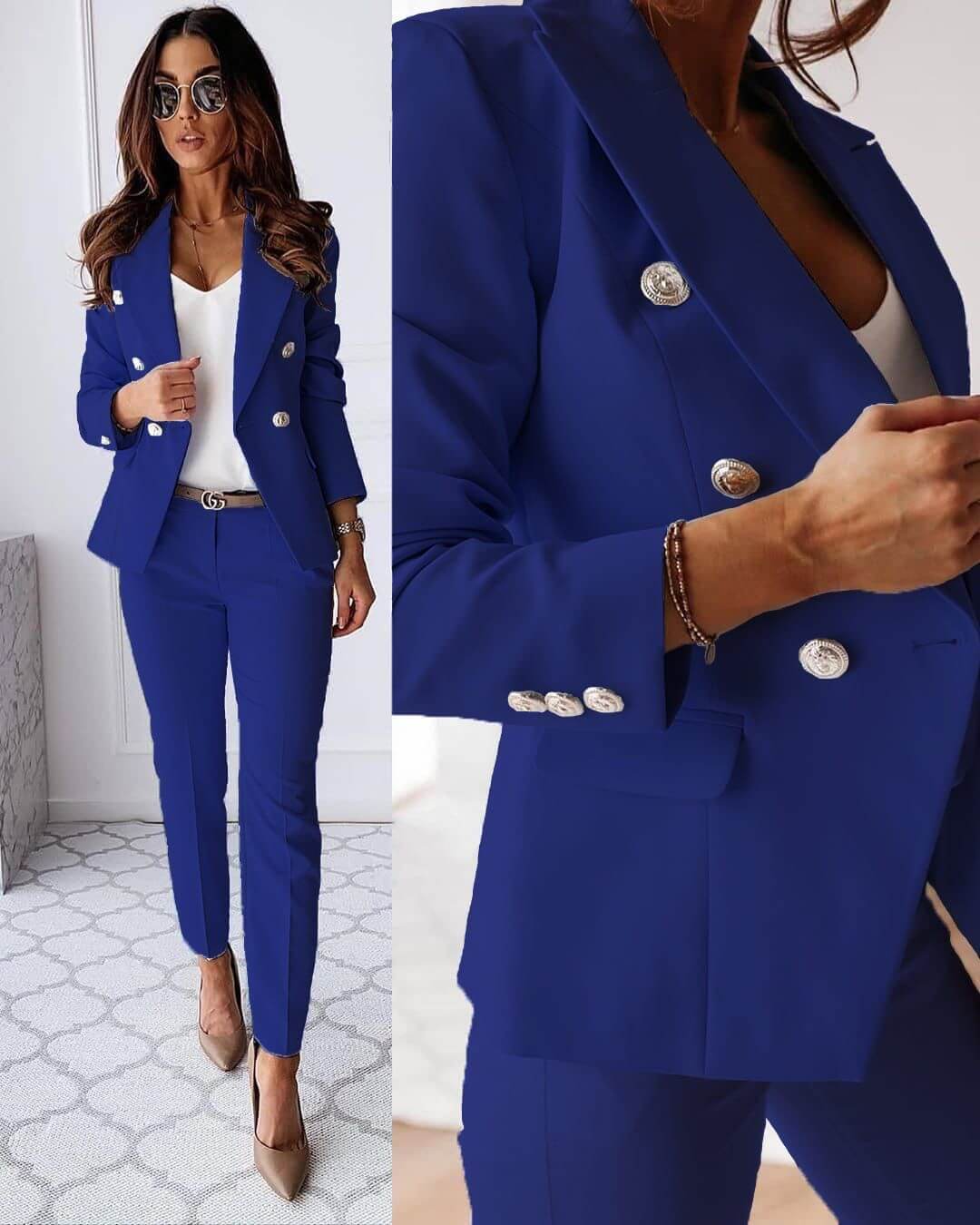 Vivienne Tailleur Femme – Ensemble Élégant avec Blazer Croisé et Pantalon Ajusté