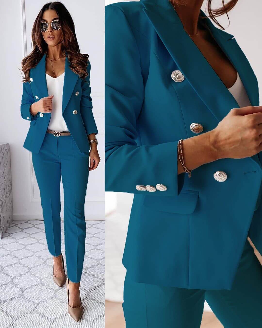 Vivienne Tailleur Femme – Ensemble Élégant avec Blazer Croisé et Pantalon Ajusté
