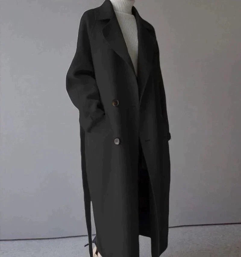 Marielle Manteau Femme – Manteau Long en Laine avec Col Tailleur Élégant