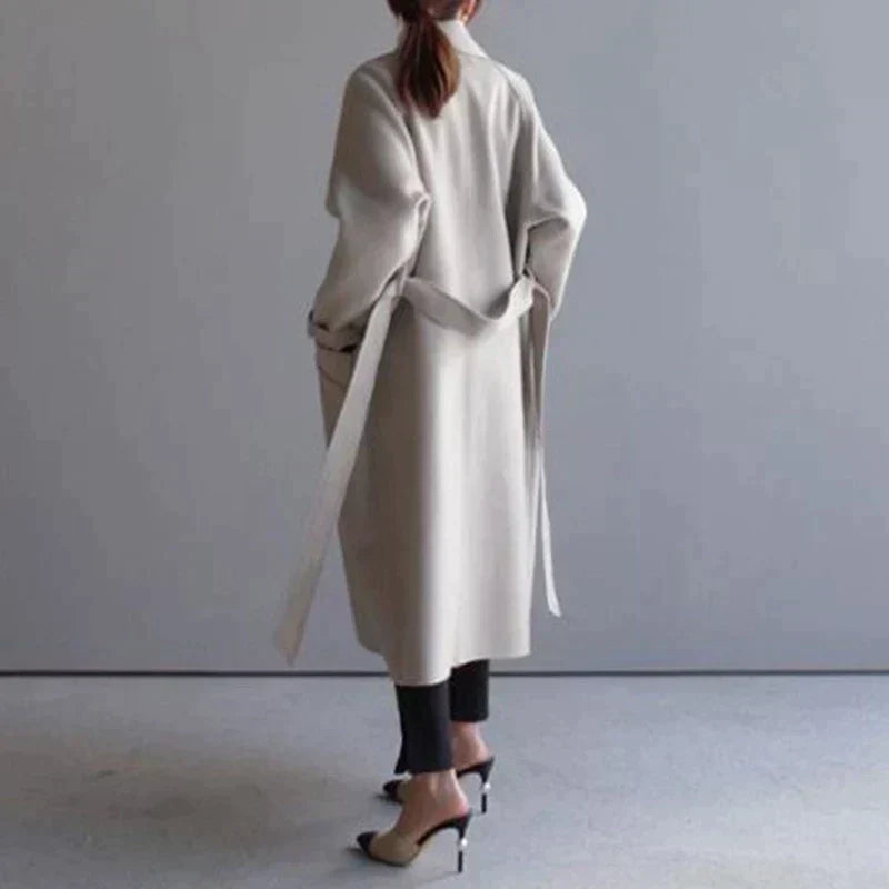 Marielle Manteau Femme – Manteau Long en Laine avec Col Tailleur Élégant