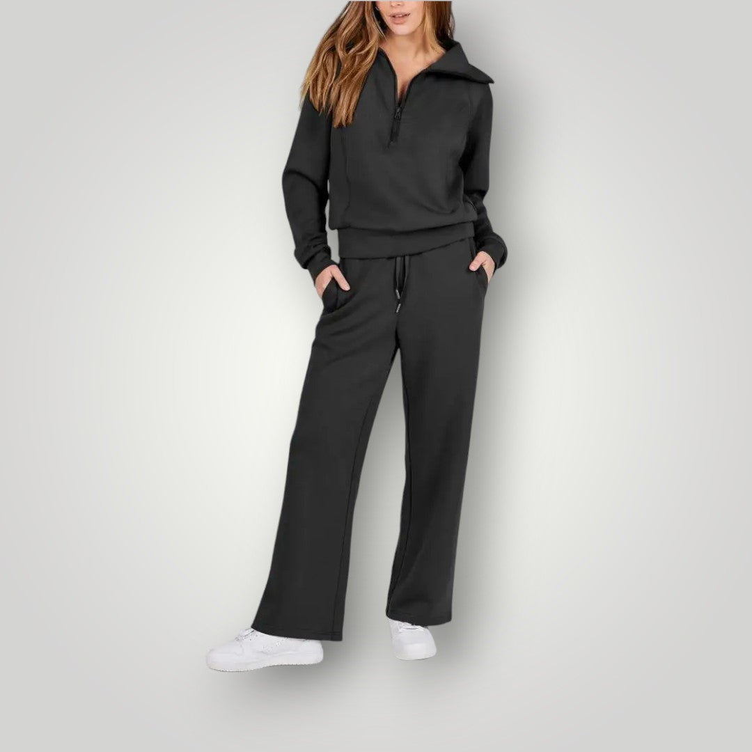 Sorelle Ensemble Lounge Femme – Set 2 Pièces Doux avec Haut Demi-Zip & Pantalon Fluide