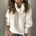 Louna Pull Femme – Col Roulé Doux, Détails Boutons & Coupe Confortable