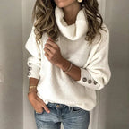 Louna Pull Femme – Col Roulé Doux, Détails Boutons & Coupe Confortable