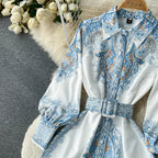 Victoria Robe Maxi Femme Imprimé Cachemire avec Ceinture et Col Élégant Chic