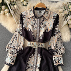 Victoria Robe Maxi Femme Imprimé Cachemire avec Ceinture et Col Élégant Chic
