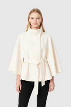 Solène Cape Femme – Cape en Laine Mélangée avec Col Montant et Ceinture Élégante