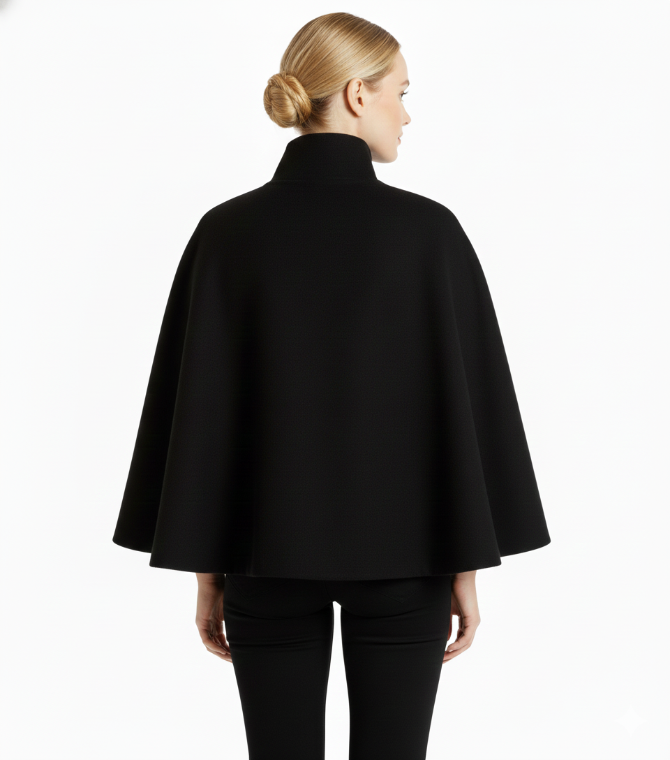 Solène Cape Femme – Cape en Laine Mélangée avec Col Montant et Ceinture Élégante