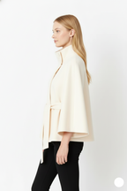 Solène Cape Femme – Cape en Laine Mélangée avec Col Montant et Ceinture Élégante