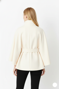 Solène Cape Femme – Cape en Laine Mélangée avec Col Montant et Ceinture Élégante