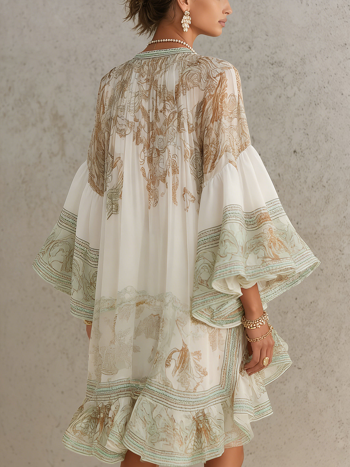 Bernadette Robe Mini en Mousseline – Robe Élégante à Volants avec Imprimé Raffiné