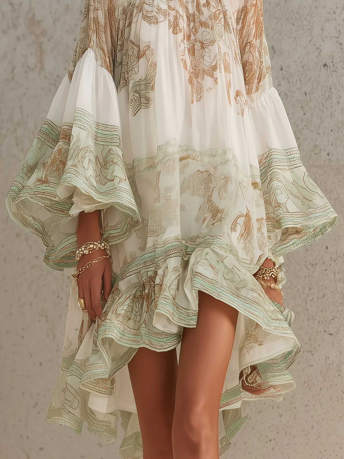 Bernadette Robe Mini en Mousseline – Robe Élégante à Volants avec Imprimé Raffiné