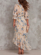 Michelle Robe Maxi en Mousseline – Robe Fleurie Élégante à Col Montant